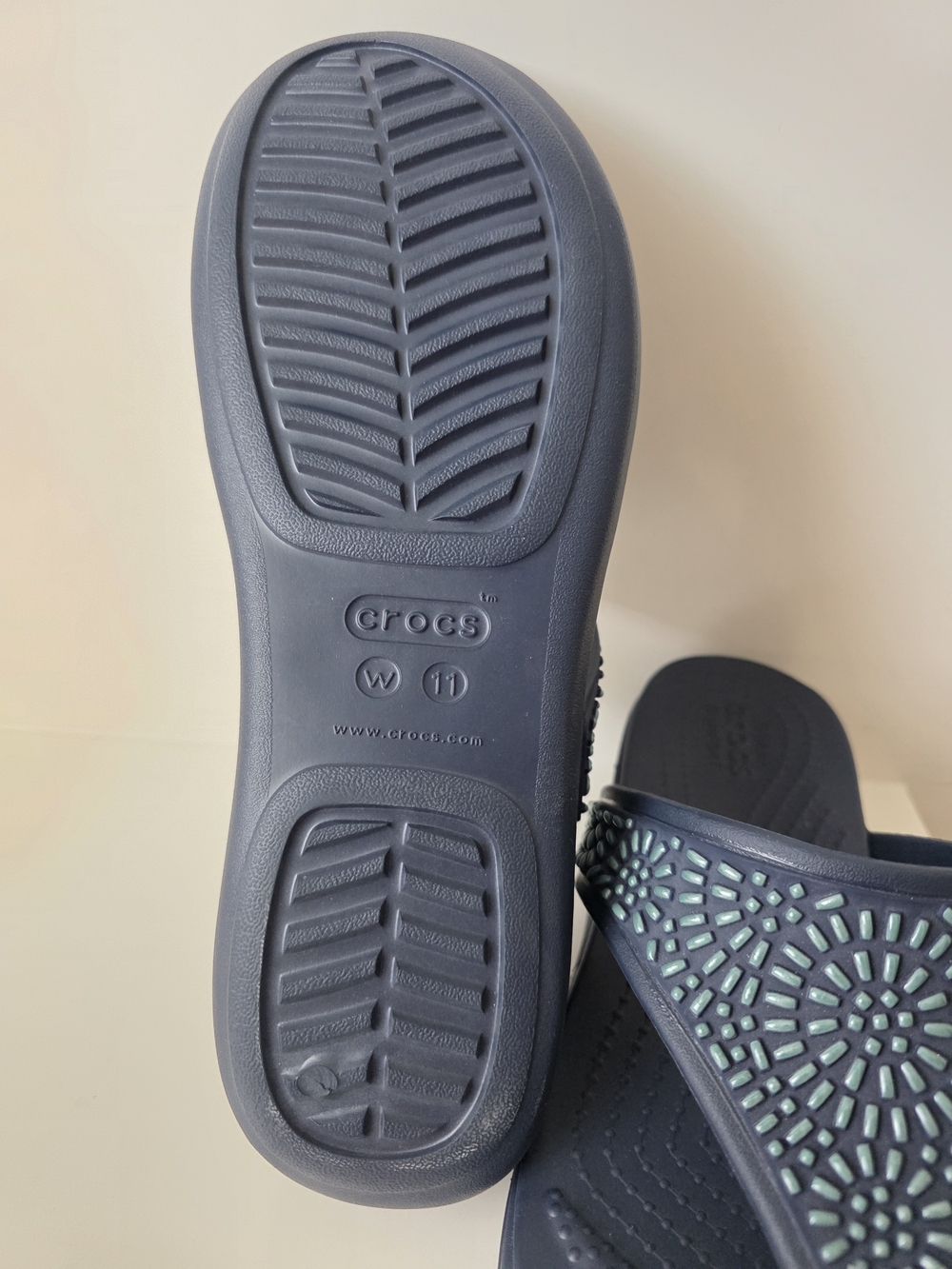 Crocs Monterey Diamante Wedge Flip Flop Sandals Navy Blue Size 11 NWT - Picture 3 of 3